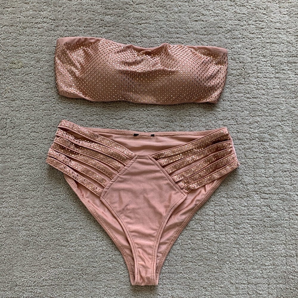 Bikini Bandeau rhinestones high waist